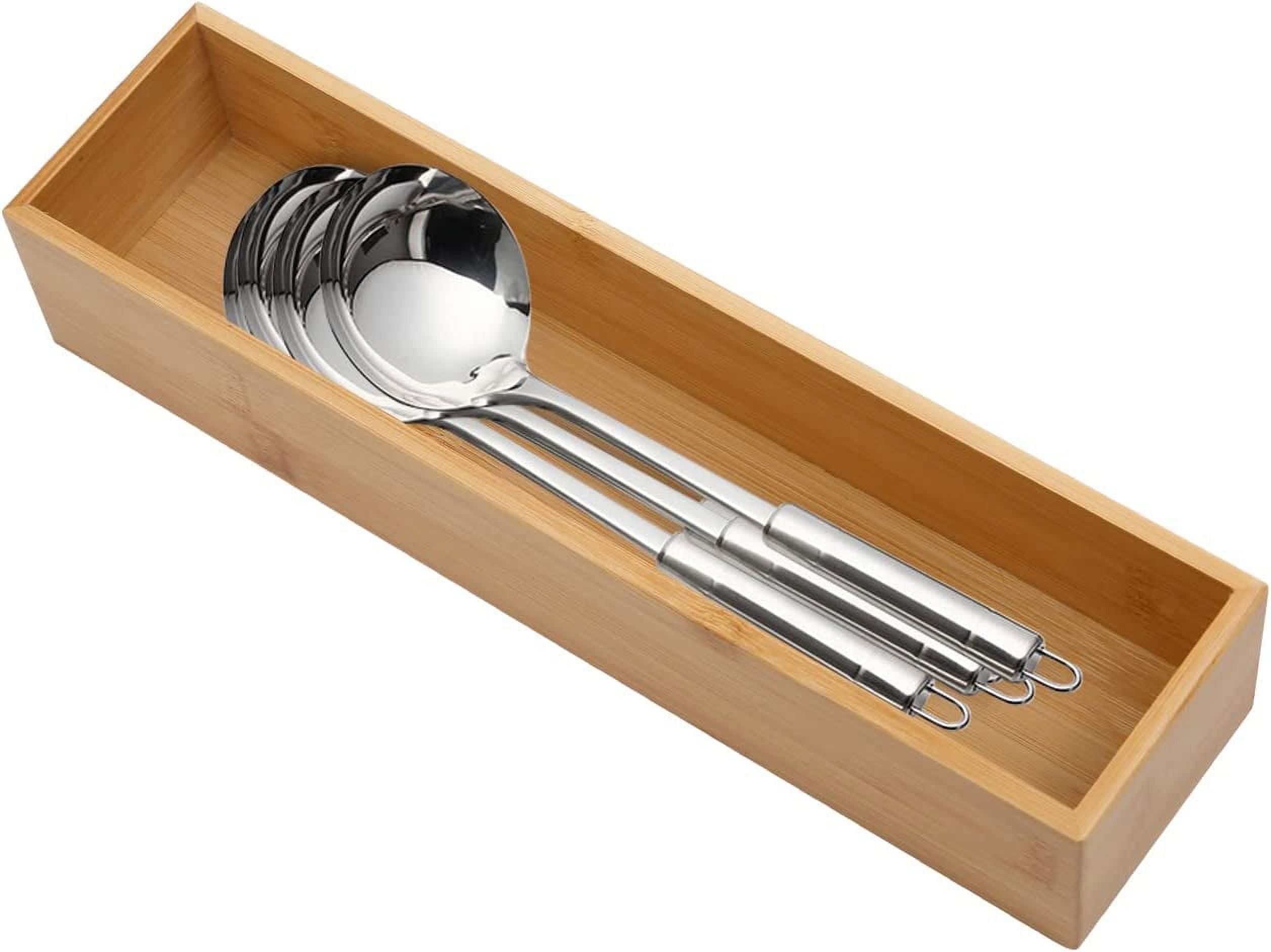 Bamboo Drawer Organizer - Kitchen Utensil Silverware Tray Cutlery Holder，Office Desk Supplies and Accessories (12x3x2.6 inch)