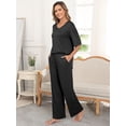 thumbnail image 4 of MINTREUS Lounge Sets for Women Knit Short Sleeve V-neck Tops and Long Pants Soft Comfy Pajamas Set Oversized 2 Piece Outfits, 4 of 8