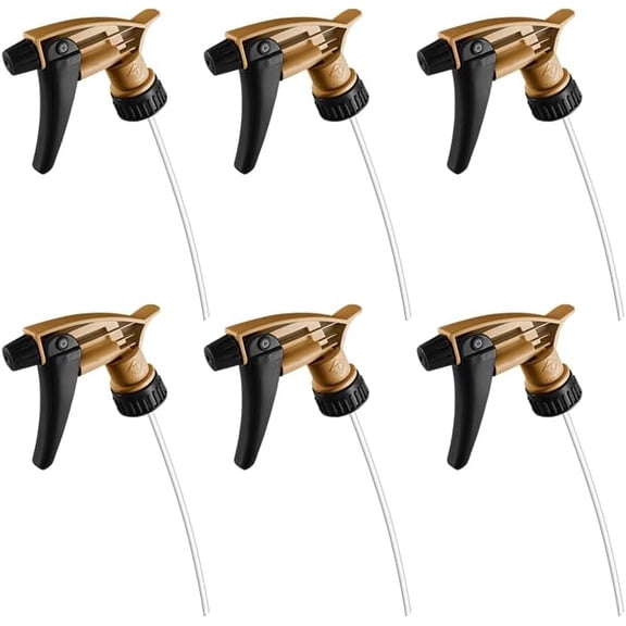 Nanoskin 6-Pack Acid Resistant Trigger Sprayer - Gold, 9 1/4" Dip Tube | High Output, Ergonomic Design, Durable Construction, Adjustable Nozzle for Mist and Stream, Ideal for Acid-Based Cleaners