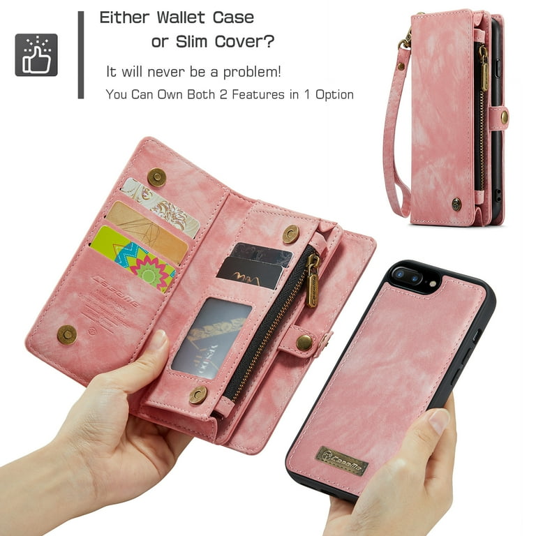 iPhone Plus, iPhone Plus Leather Detachable Wallet Zipper Case