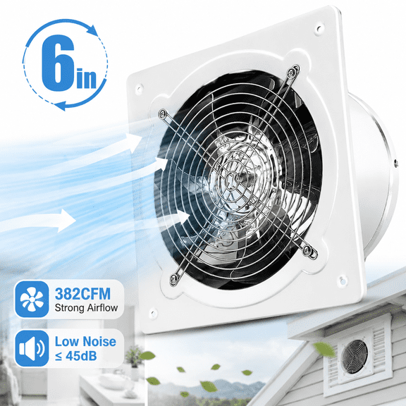 Sherry 6 inch Exhaust Fan, 382CFM Wall Mounted Vent Fans, Ventilation Blower for Ceiling Bathroom Attic Window Basement Ventilation Fan, 110V 40W