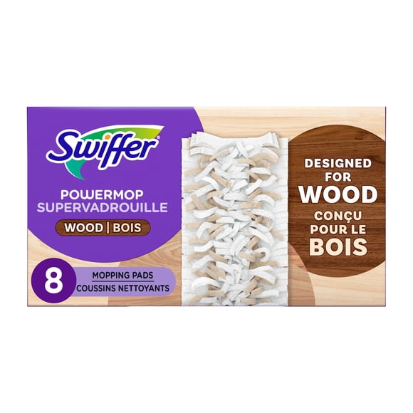 Swiffer PowerMop Recharges de Coussins Nettoyants pour le Bois pour le Nettoyage des Planchers, 8 Unités