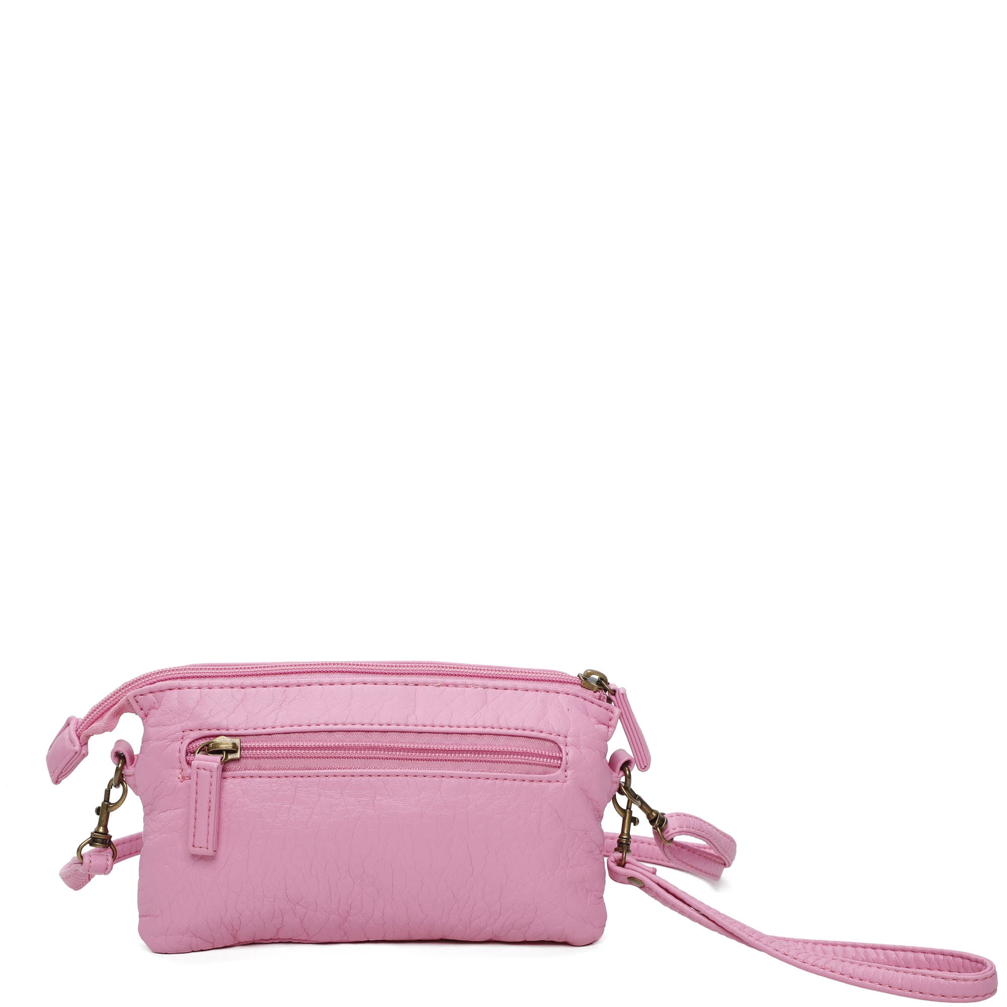The Anita Women Wristlet Multi Functional Crossbody Soft Vegan Leather Bag by Ampere Creations - Bubble Gum Pink
