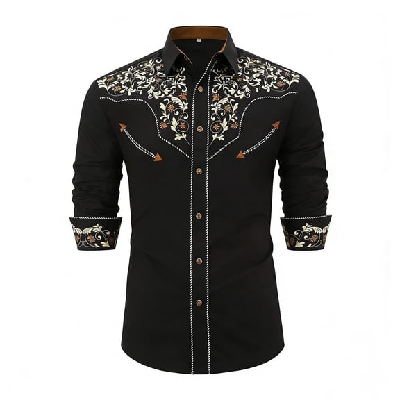 FINALGANG Boys Kids Western Embroidered Long Sleeve Button Down Shirt Cowboy Style Casual Dress Shirt For Daily Party Wear Classic Top