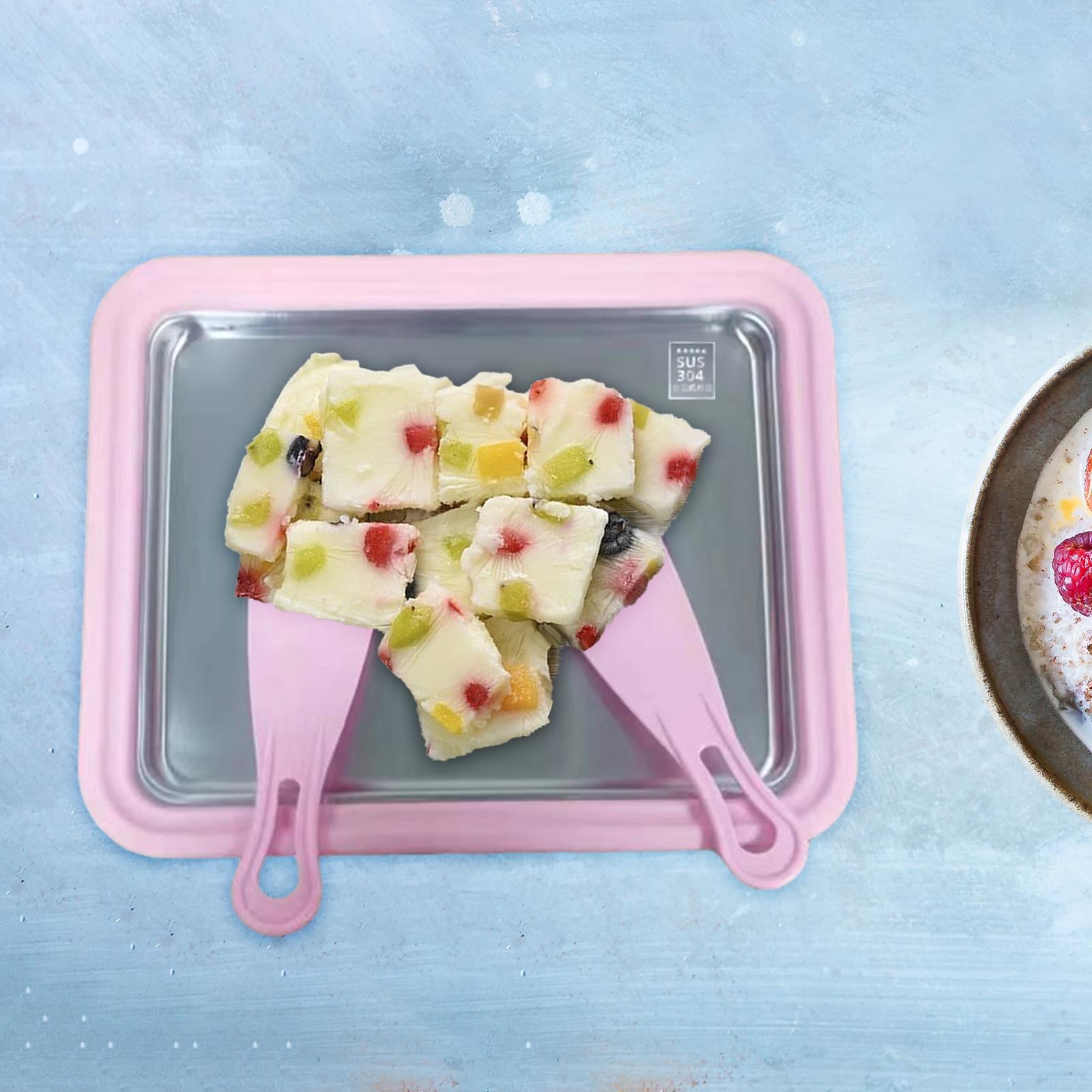 Esquirla Ice Cream Rolled Maker Freeze Yogurts Pan DIY Rolled Cream Freeze Yogurt with 2 Spatulas for Birthday Holiday Children Home
