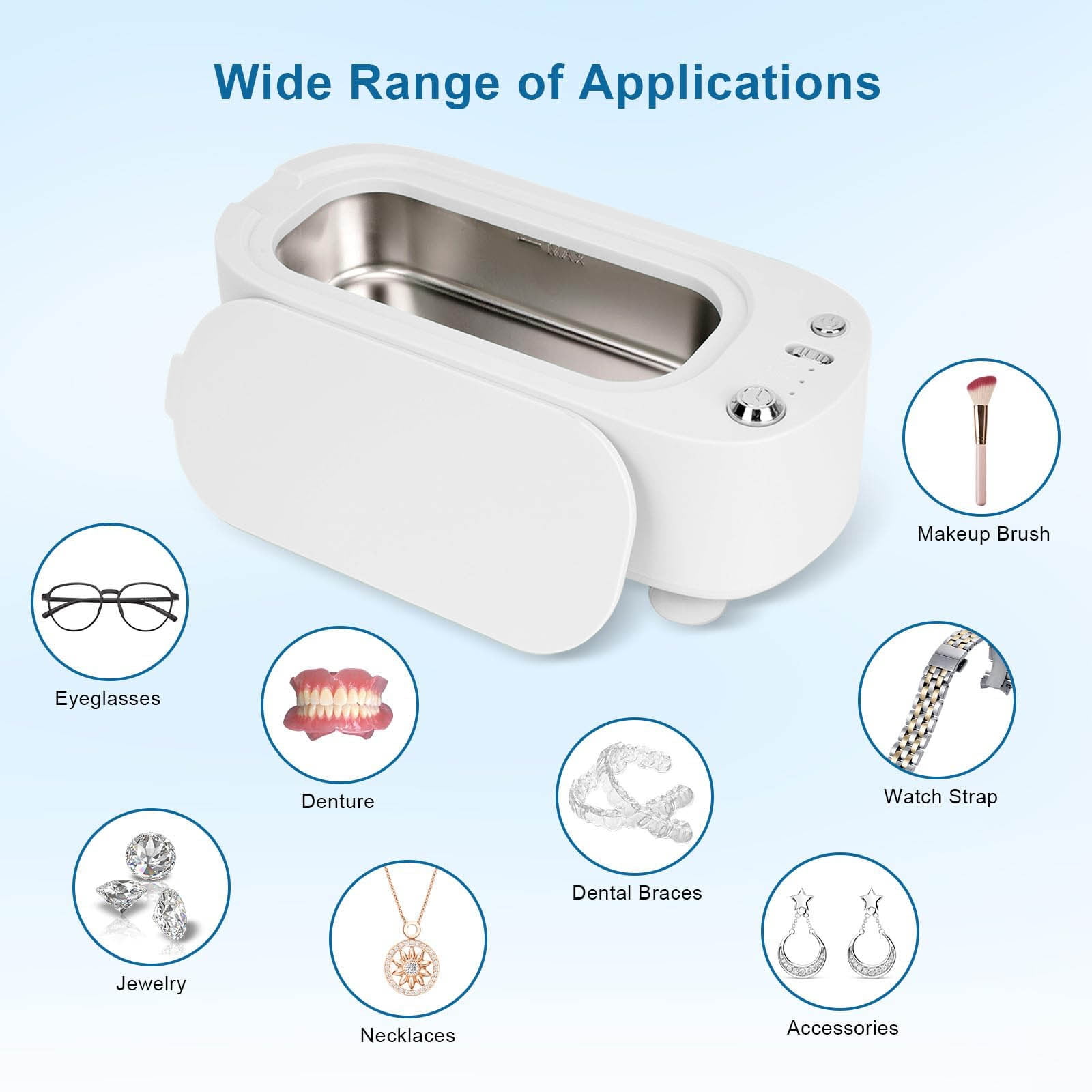 Ultrasonic Jewelry Cleaner Machine, Portable 45KHz Deep Cleaning Device With Large Capacity Tank And Multi Mode Operation, Professional Jewelry Glasses Cleaner Machine for Home Travel
