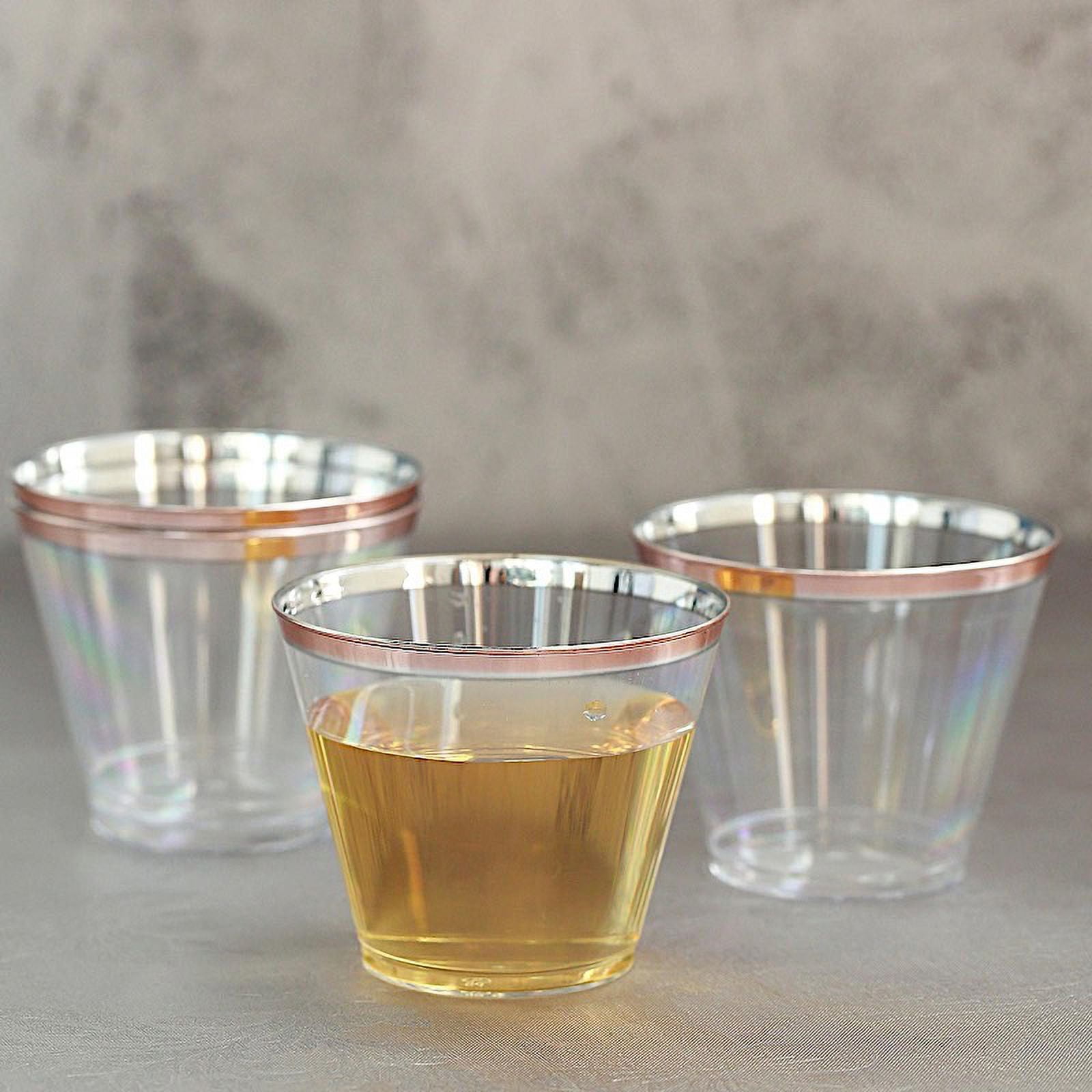 Balsacircle 12 Pcs 6.5 oz Rose Gold Rim on Clear Disposable Plastic Goblets - Wedding Party Home Event Reception Catering Tableware, Size: One Size