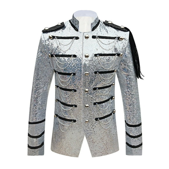 TOOYOU Men's Dress Shirts Jacket Sequins Tux Swallowtail Suit For Wedding Dinner Party Ringmaster Show Blazerss Mens Casual Everyday Tees White