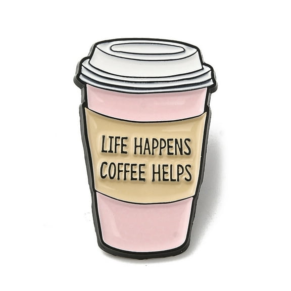 10pc Creative Coffee Enamel Pins Black Alloy Brooch for Backpack Clothes Pink 30.5x19.5x1.5mm