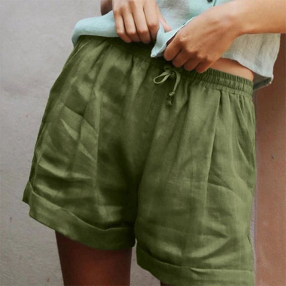 Aayomet Leather Shorts For Women Womens Lightweight Shorts Casual Drawstring Elastic Waist Cotton Shorts with Pockets,Army Green XL