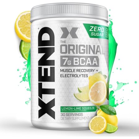 XTEND Original BCAA Powder, Sugar Free Post Workout Muscle Recovery Drink with Amino Acids and 7g BCAAs, Lemon Lime Squeeze Flavor, 30 Servings