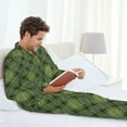 thumbnail image 4 of Mens Pajamas Set, green plaid Button Down Long Sleeve Loungewear Sleepwear Pjs sets for Men, 4 of 5