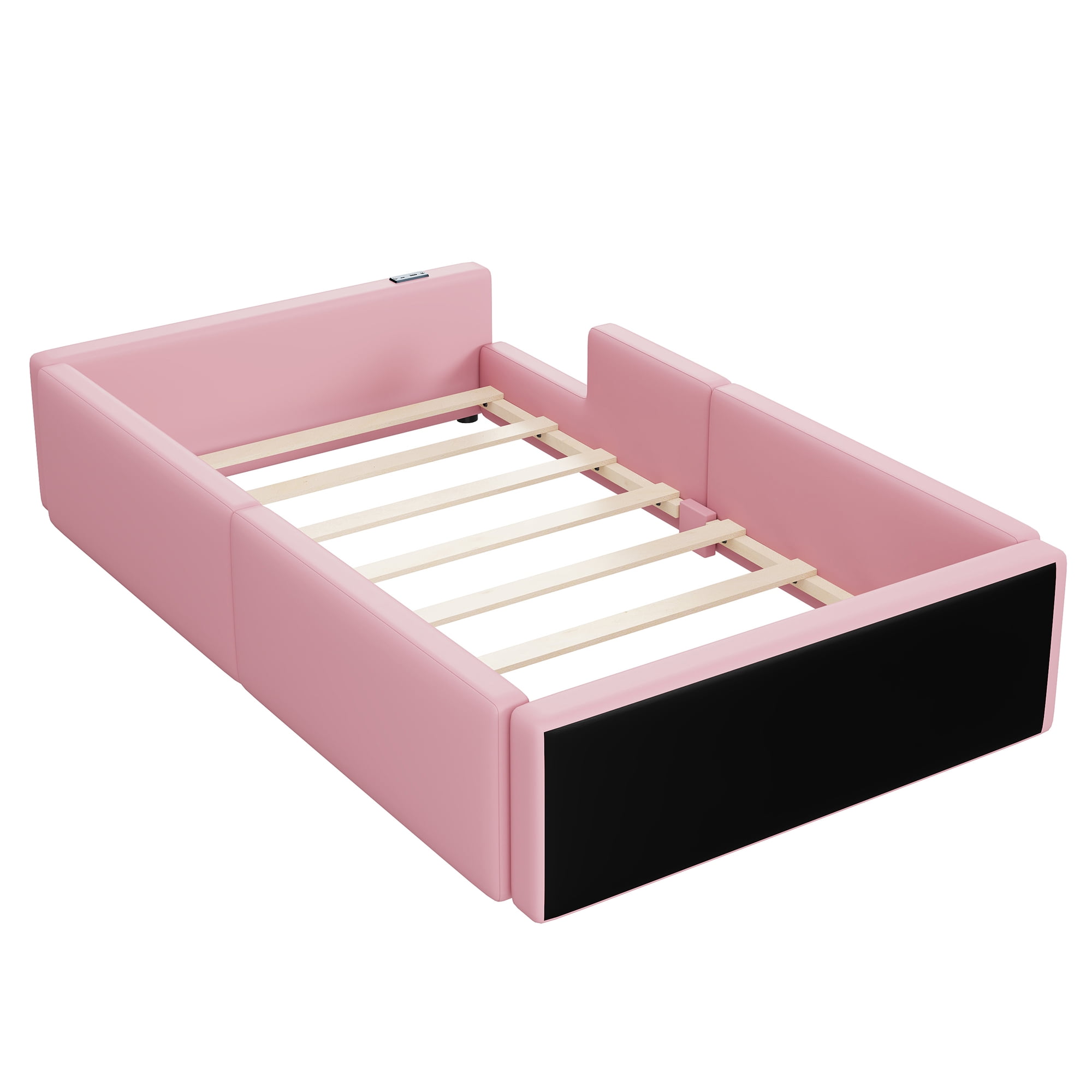 Euroco Upholstered Twin Size Platform Bed,Floor Daybed with USB Charging Station for Kids and Toddler