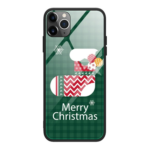 Case for Apple iPhone XS Max (6.5 Inch) - Cute Christmas Design Lightweight Case [Hard Tempered Glass Back] Protective Rugged Cover for Girls Boys Women, Socks Green