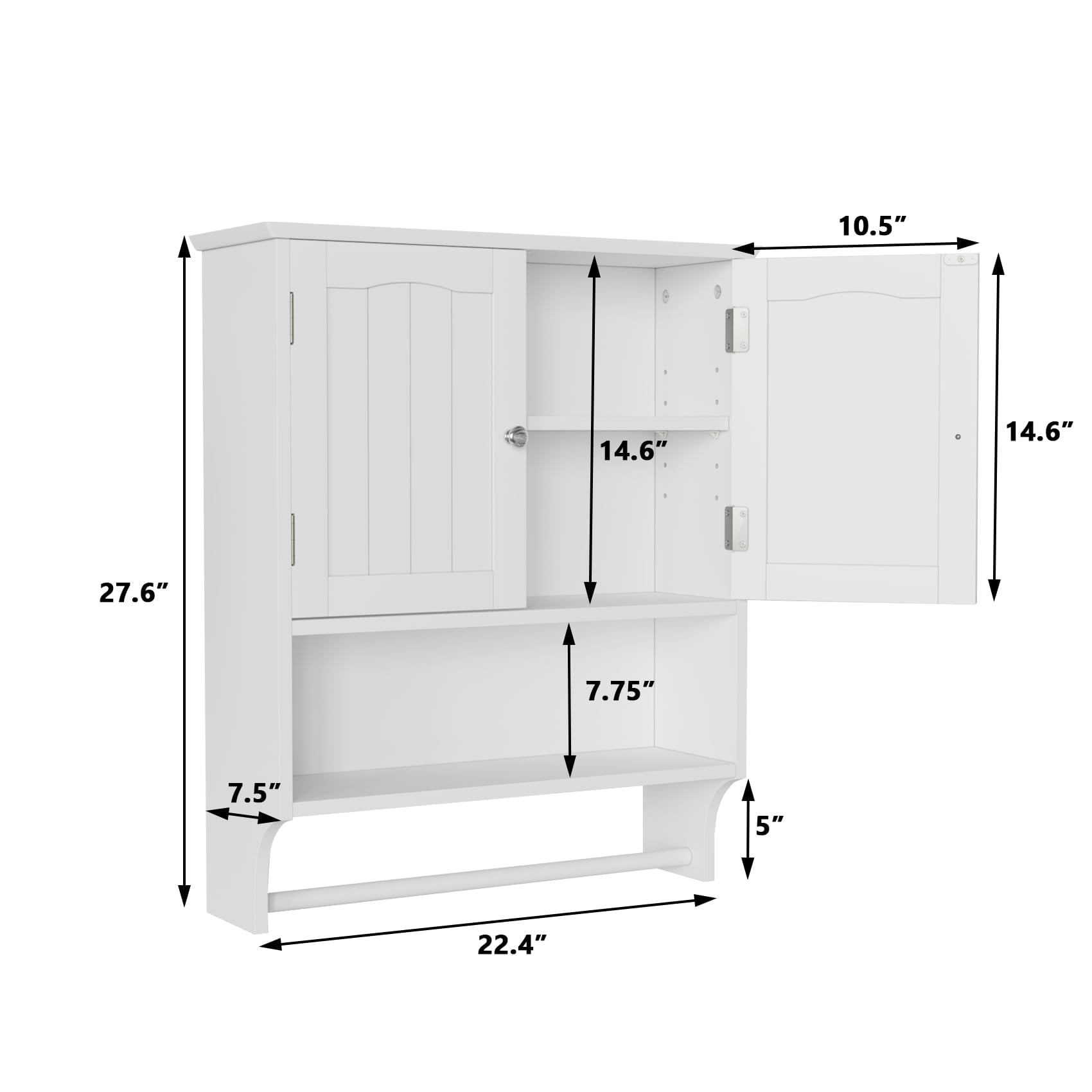 Algherohein Bathroom Medicine Cabinet with Shelf and Towels Bar,over the Toilet Storage,White Large