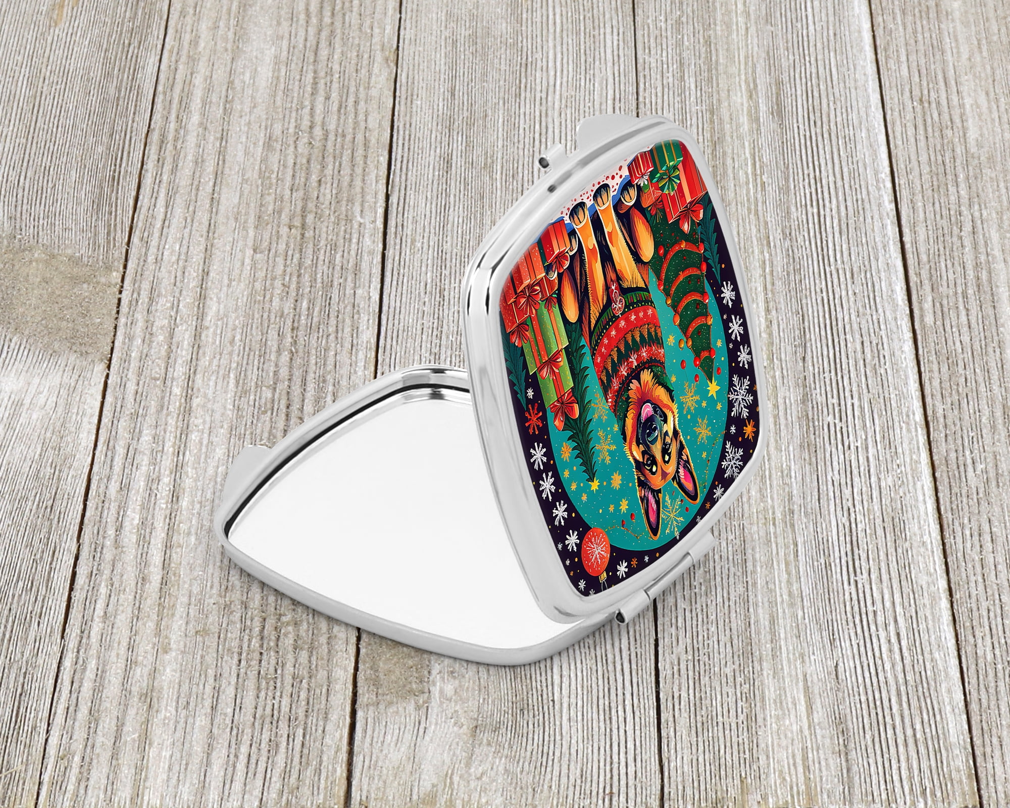 German Shepherd Christmas Compact Mirror 2.75 in x 3 in