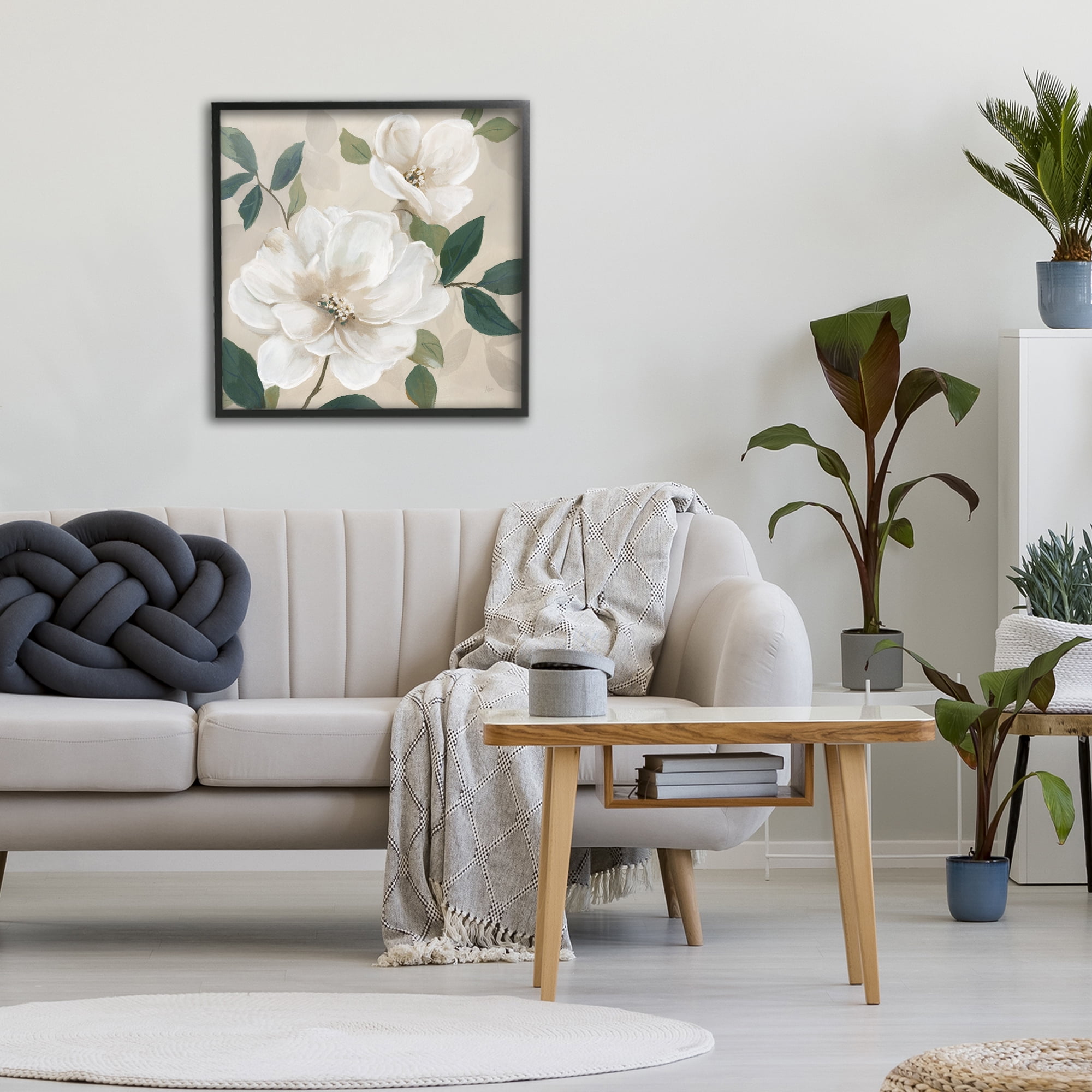 Stupell Industries Serene White Magnolia Study Black Framed Giclee Art, design by Nan