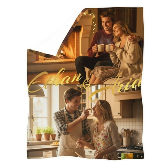 HaoXun Customized Christmas Photo Blanket - Personalized Winter Fleece Throw with 1-9 Images/Text, 240g/㎡ Polyester, Soft Warm Non-Fading, Ideal for Home Decor/Camping/Travel/Holiday Gifts