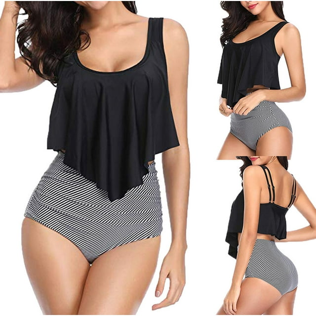 DPTALR Ensemble Deux Pièces pour Femmes Grande Taille, Dos Nu, Col Montant, Licou, Imprimé Floral