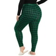 thumbnail image 3 of MODA NOVA Juniors' Plus Size Check Leggings Plaid Skinny Loungewear 4X Green, 3 of 5