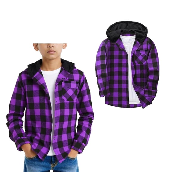Boy Button down Shirt Plaid Hooded Boys Long Sleeve Shirts Lightweight Boys Fall Jacket 5-6 Years Boy Jacket