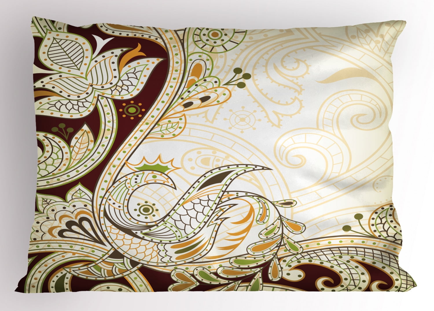 Ethnic Pillow Sham Oriental Floral Leaf Pattern with Middle Eastern ...