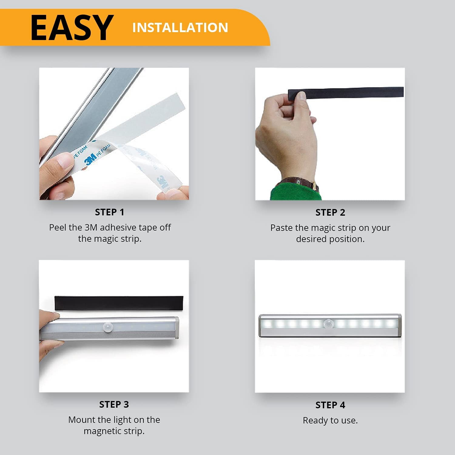 LED Motion Sensor Light, LED Battery Operated Lights, Under Cabinet Lighting, Stick On Lights, 10-LED Wireless Motion Sensor Night Light for Closet, Counter, Stairway (4 Pack)