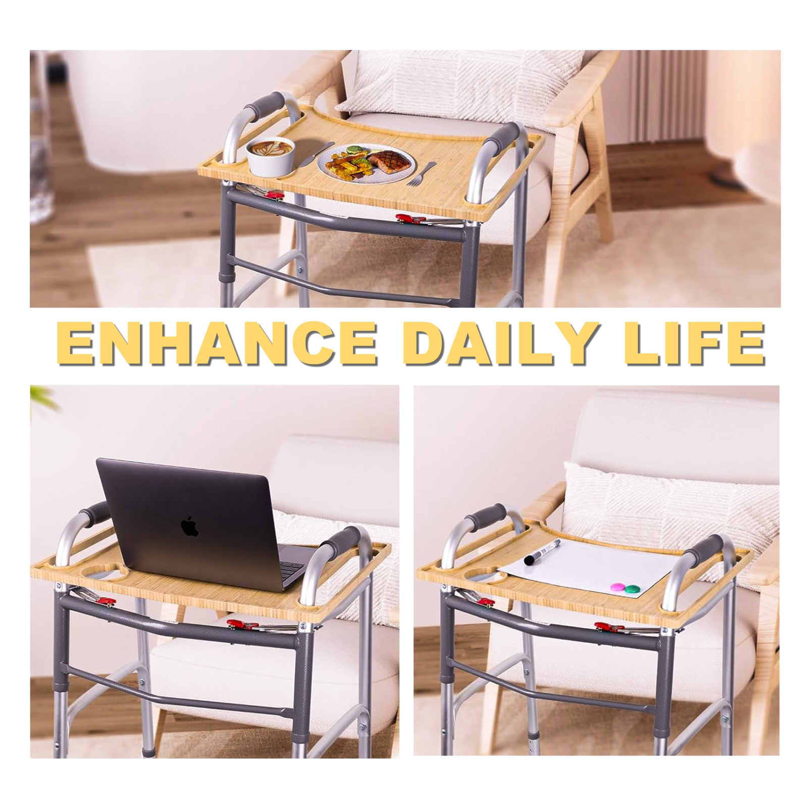 Walker Tray for Folding Walker, Tray for Walker for Seniors Detachable with Cup Holder, Foldable Walker Accessories for Elderly,Tray Table Fits Most Standard Walkers
