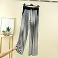 thumbnail image 2 of TRUBKH wide leg pants woman flowy pants for women women wide leg jeans plus size wide leg pants wide leg pants for women Striped Straight Leg Wide Leg Pants With A Drape Pockets White XL, 2 of 7