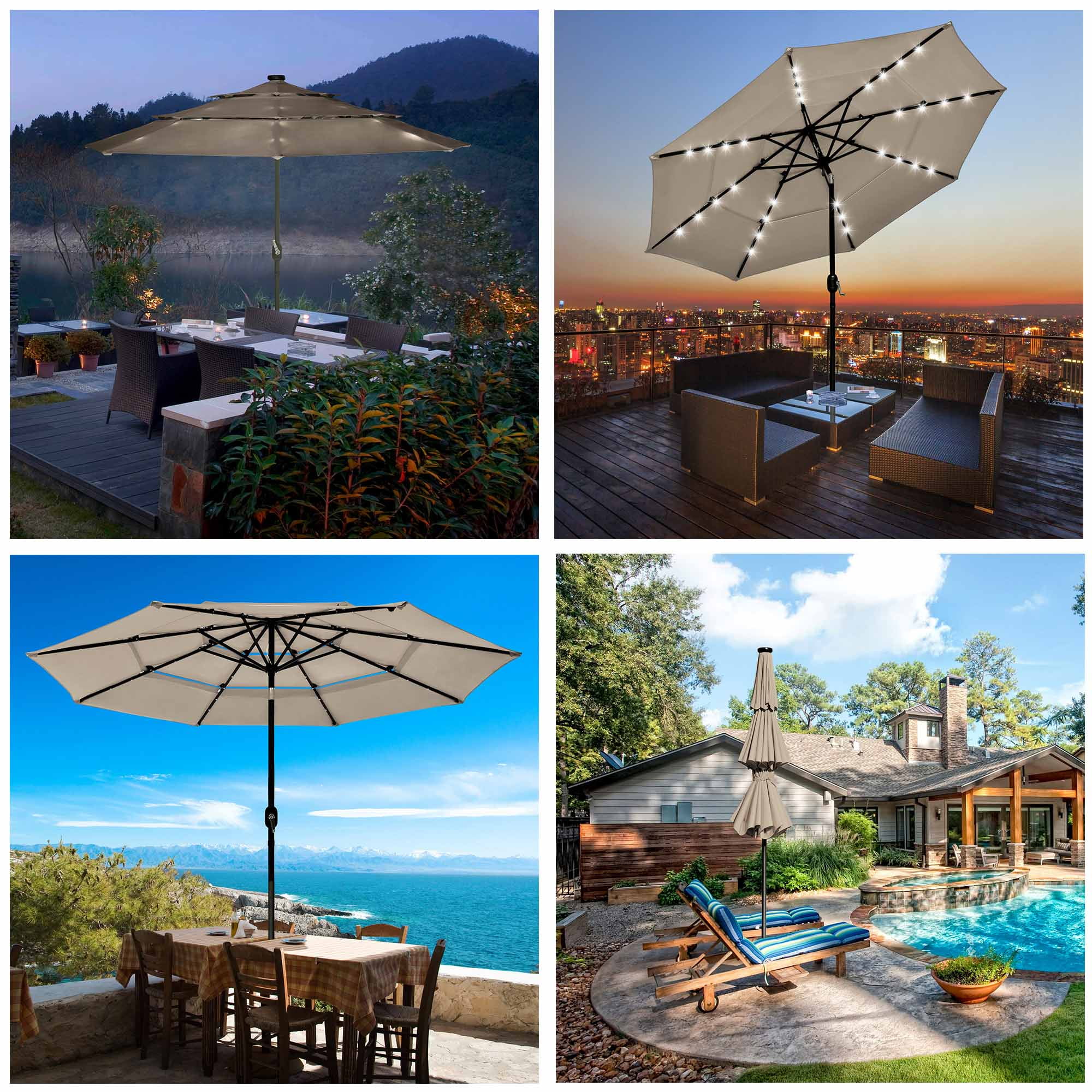 LAGarden 10 Ft 3 Tier Patio Umbrella with Solar Powered LED Crank Tilt  Button - Walmart.com