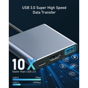 Duomigo USB C Hub To HDTV Adapter, USB Hub 4K Video and Audio Converter. USB Hub with PD 100W Fast Charging and USB 3.0 Port 10Gbps