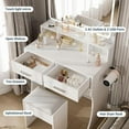 thumbnail image 3 of Vanity Desk with LED Lighted Mirror & Power Outlet, Makeup Vanities Table with 2 Drawers,Open Shelves, 3 Color Modes,Storage Bench,Dressing Table for Bedroom White, 3 of 7