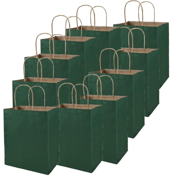 Gift Bags 8"X6.3 "X3.15" 30Pcs Green Kraft Paper Bag with Handles Bulk for Birthday Wedding Party Favors Goody Craft Gift Bags Cub Sacks