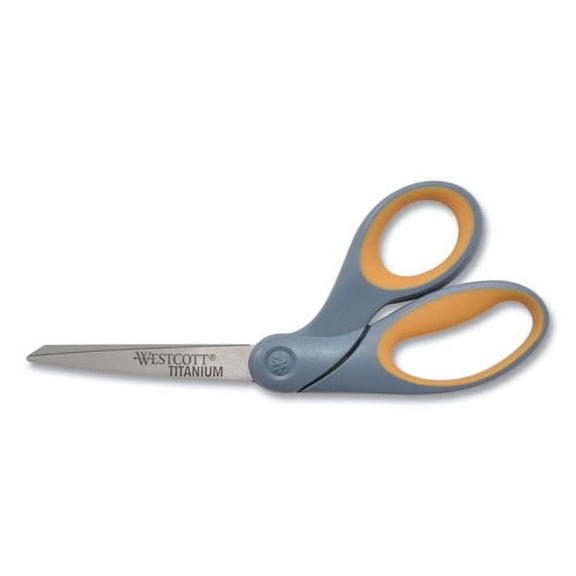 Titanium Bonded Scissors, 8" Long, 3.5" Cut Length, Gray/yellow Offset Handle | Bundle of 10 Each