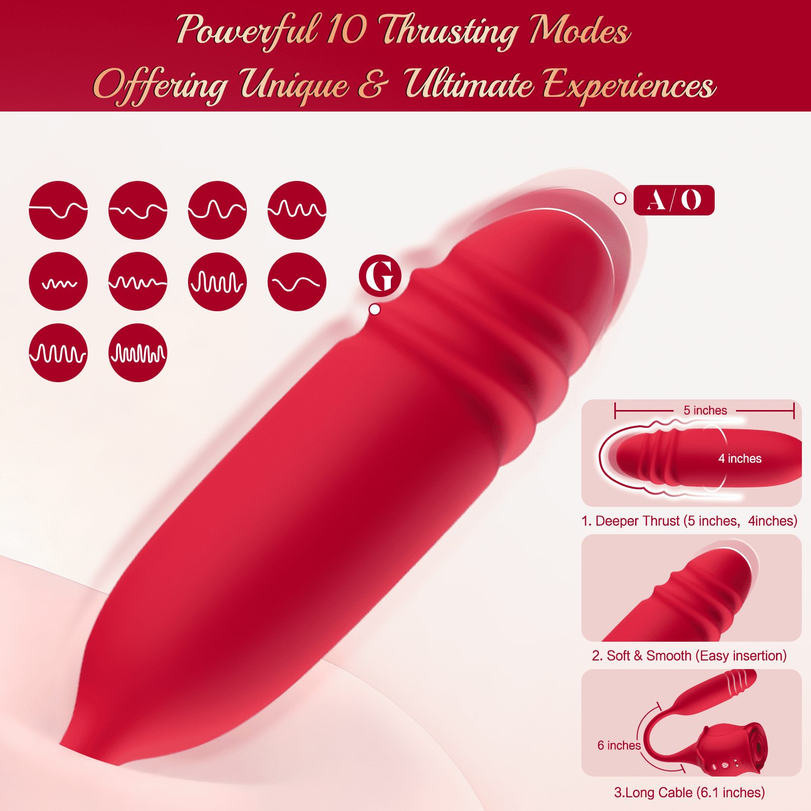 Velvet Bliss 3 in 1 Rose Sex Toys Vibrators,10 Sucking & Vibrating & Stretch modes,Thrusting Adult Toy for Women and Couples,Red