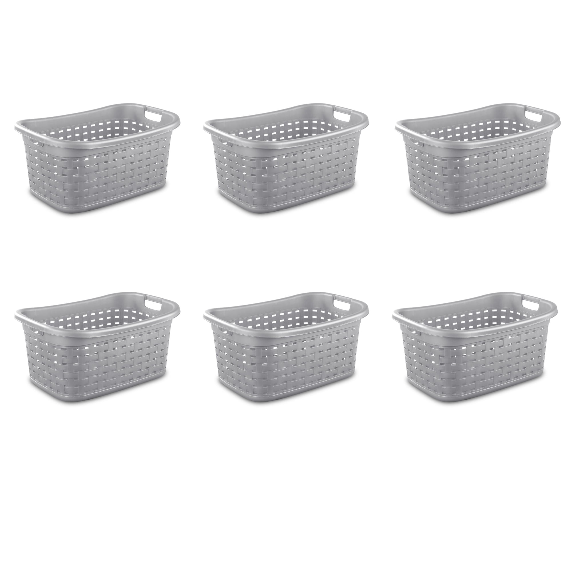 Sterilite Weave Laundry Basket, Plastic Décor Pattern with 2 Carry Handles, Gray, 6 Count