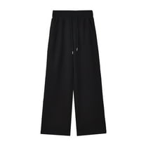 Diufon Womens Cotton Wide Leg Pants Elastic High Waist Drawstring Pants Solid Color Lounge Pants