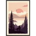 thumbnail image 3 of PixonSign Framed Canvas Print Wall Art Elk Overlooks Dark Purple Forest Animals Wilderness Illustrations Modern Art Rustic Landscape Relax/Calm Warm Boho Decor for Living Room, Bedroom - 16"x24" Black, 3 of 5