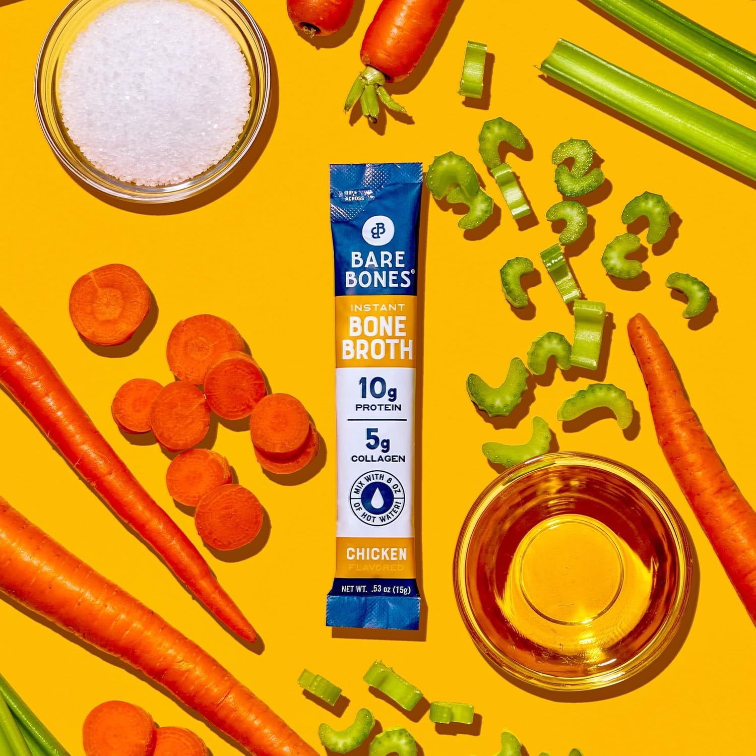 Bare Bones Instant Chicken Bone Broth Sticks, 10G Protein, 4.23 oz, 2-pack of 8