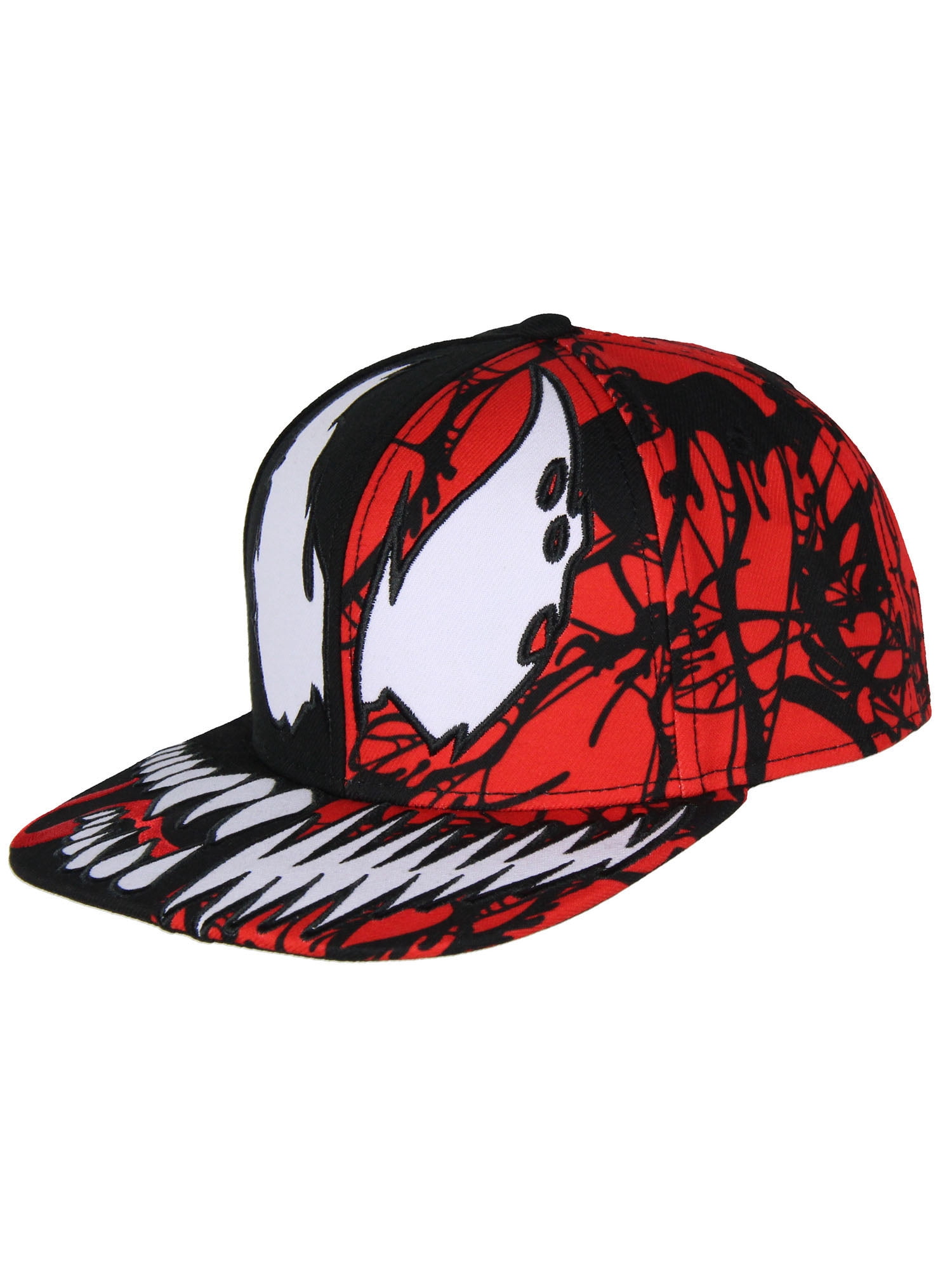 Marvel Comics Adult Venom Carnage Split Face Embroidered Flat Bill Snapback Hat For Men And Women