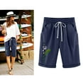 thumbnail image 2 of Womens Shorts Casual Cotton Linen Bermuda Shorts for Women Elastic Drawstring Summer Beach Bermuda Pocketed Shorts, 2 of 6