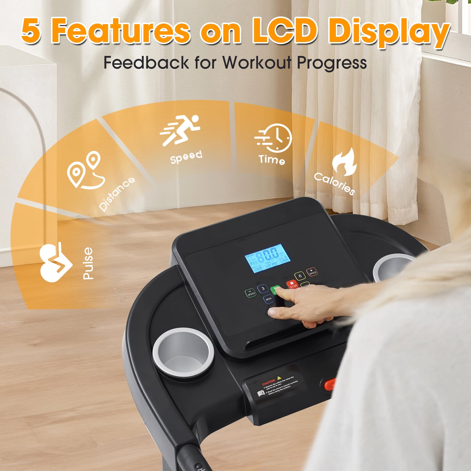 Syedee Walking Treadmill with Long Handrail, Recovery Walking Machine with Heart Monitor & Safety Locker, Foldable Jogging Machine with LCD Display Screen