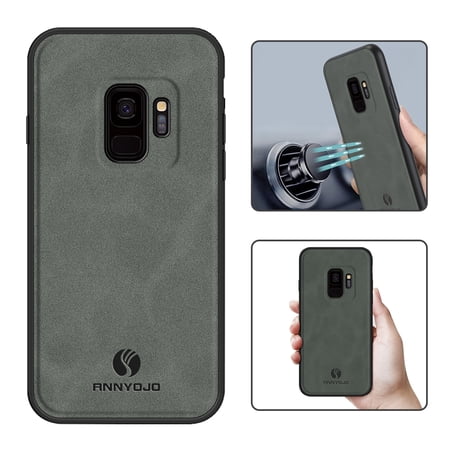 Nalacover Case for Samsung S9,Slim Luxury Premium PU Leather Non-Slip Grip Shockproof Bumper Anti-Scratch [ with Tempered Glass Screen Protector ] Cases for Samsung Galaxy S9, Gray
