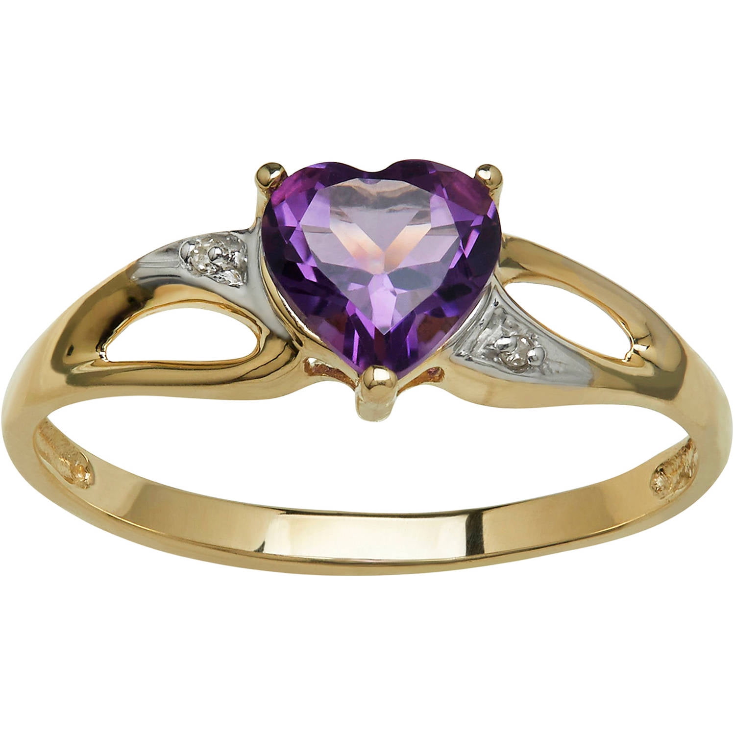 Simply Gold Gemstone 6mm Heart-Shaped Amethyst with Diamond Accent 10kt Yellow Gold Ring, Size 7 by Richline Group Inc