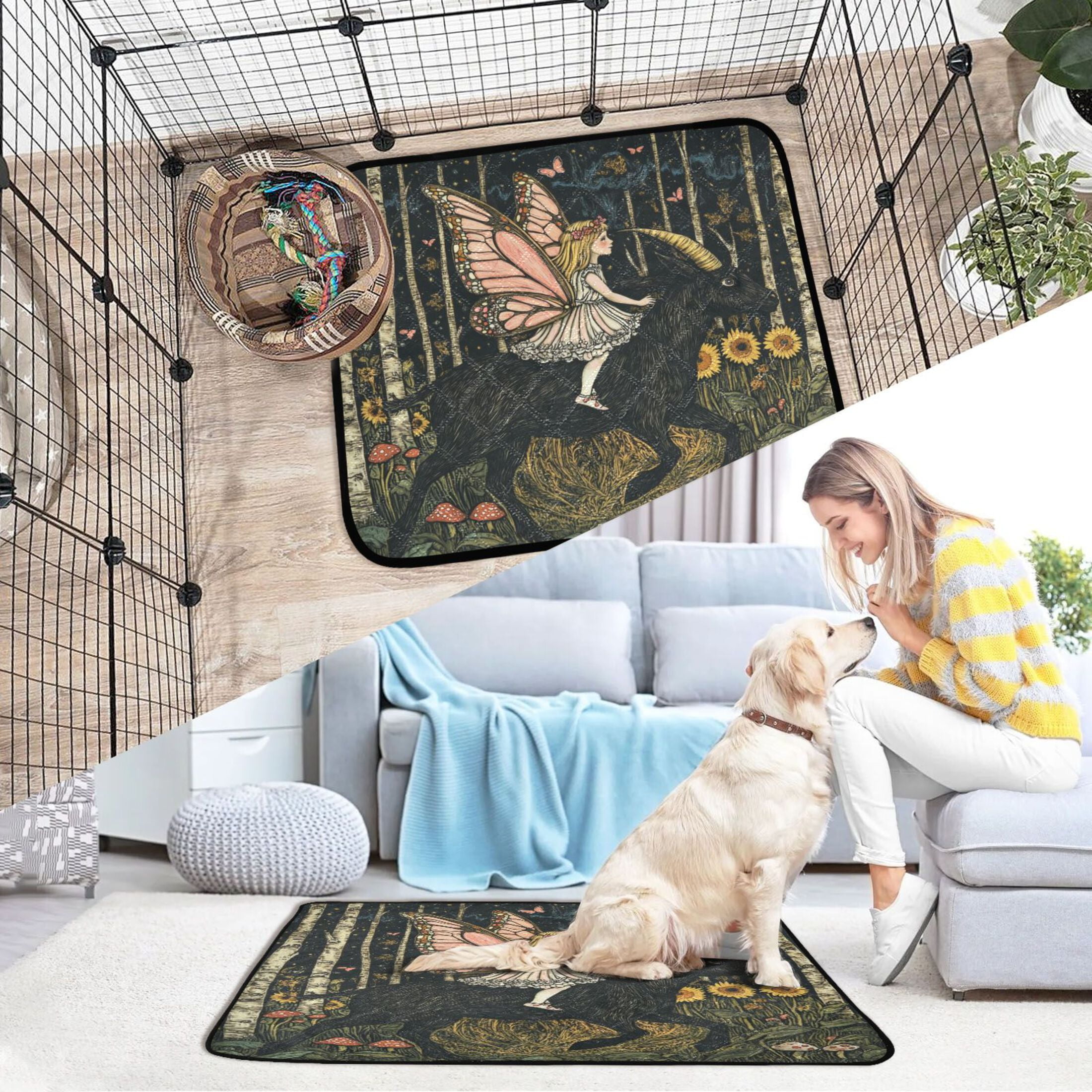 Qxltty Butterfly Wizard Cat litter Pads Pet Set of 3 Diaper Mats Center Anti-leakage Layer Absorbent Soft and Comfortable
