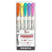 Zebra Pen Mildliner Double Ended Brush Pen, Assorted Refresh Ink Colors, 5-Pack, Multicolor (79405)