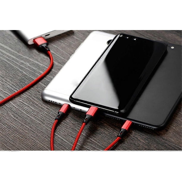 High-quality Nylon Braided Data Cable 3 in 1 Fast Charge Charging Cable Compatible with iOS Android Phone (NOT Support Data Transmission)