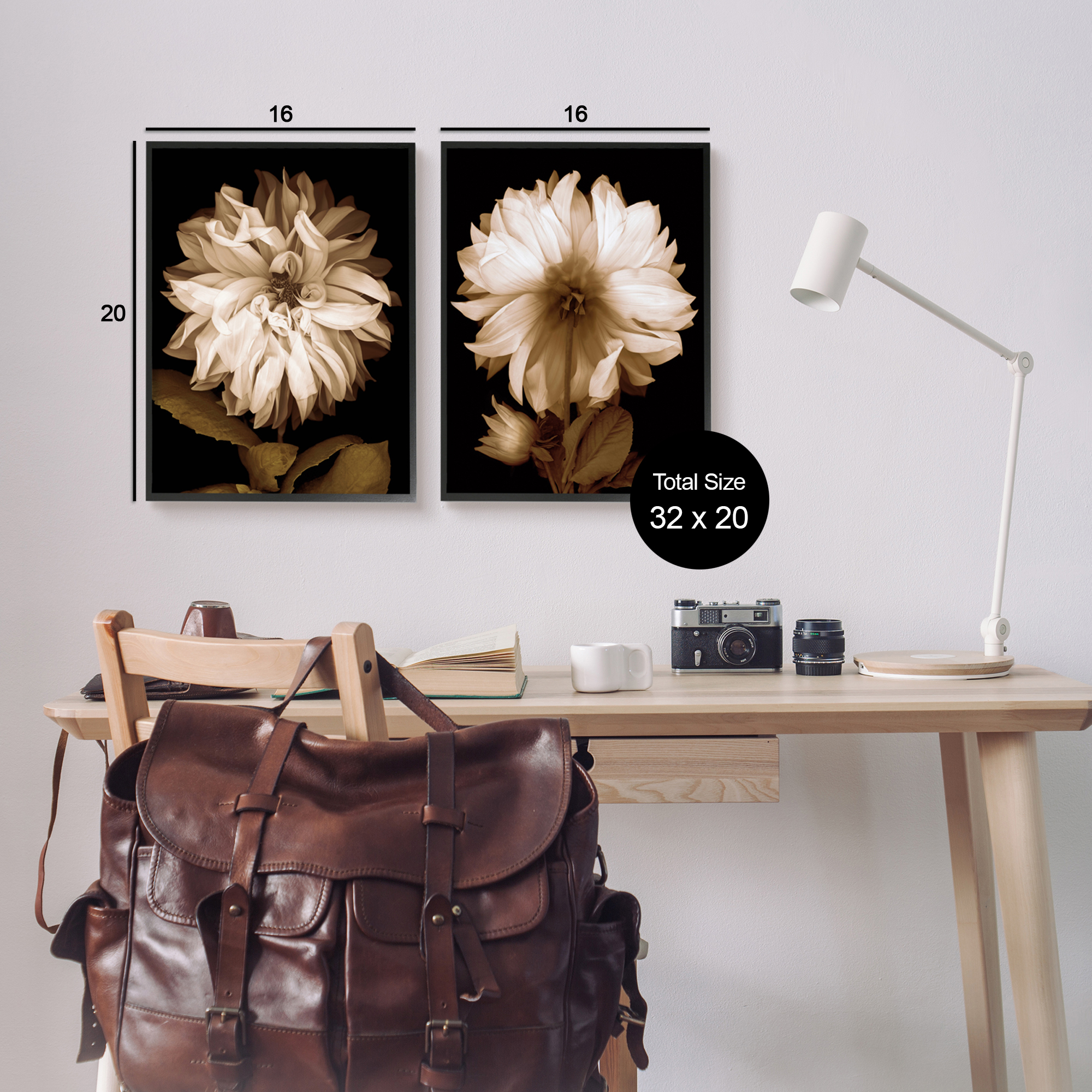 Stupell Sepia Chrysanthemum Flower Blooms Botanical & Floral Photography Black Framed Art Print Wall Art, Set of 2