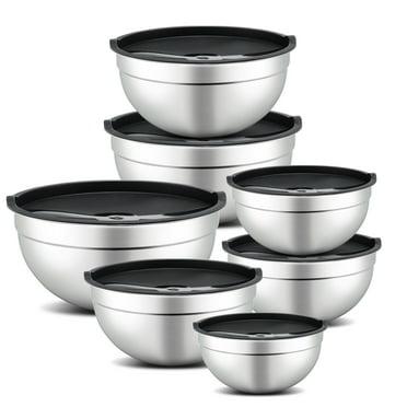 Mirdinner 7 Piece Mixing Bowls with Lids for Kitchen, Stainless Steel Mixing Bowls Set Great for Baking, Prepping, Cooking and Serving Food, Nesting Metal Mixing Bowls for Space Saving Storage, Black