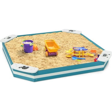 GLACER 49.5" x 49.5" Kids Wooden Sandbox with Seats, Outdoor Square Wood Sand Box with 4 Corner Seats, Backyard Bottomless Sandpit for Kids Aged 3 